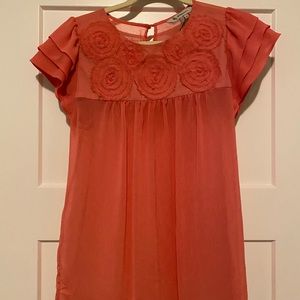 BCBG Sheer Floral Cap Sleeve Tee Pink Blouse M